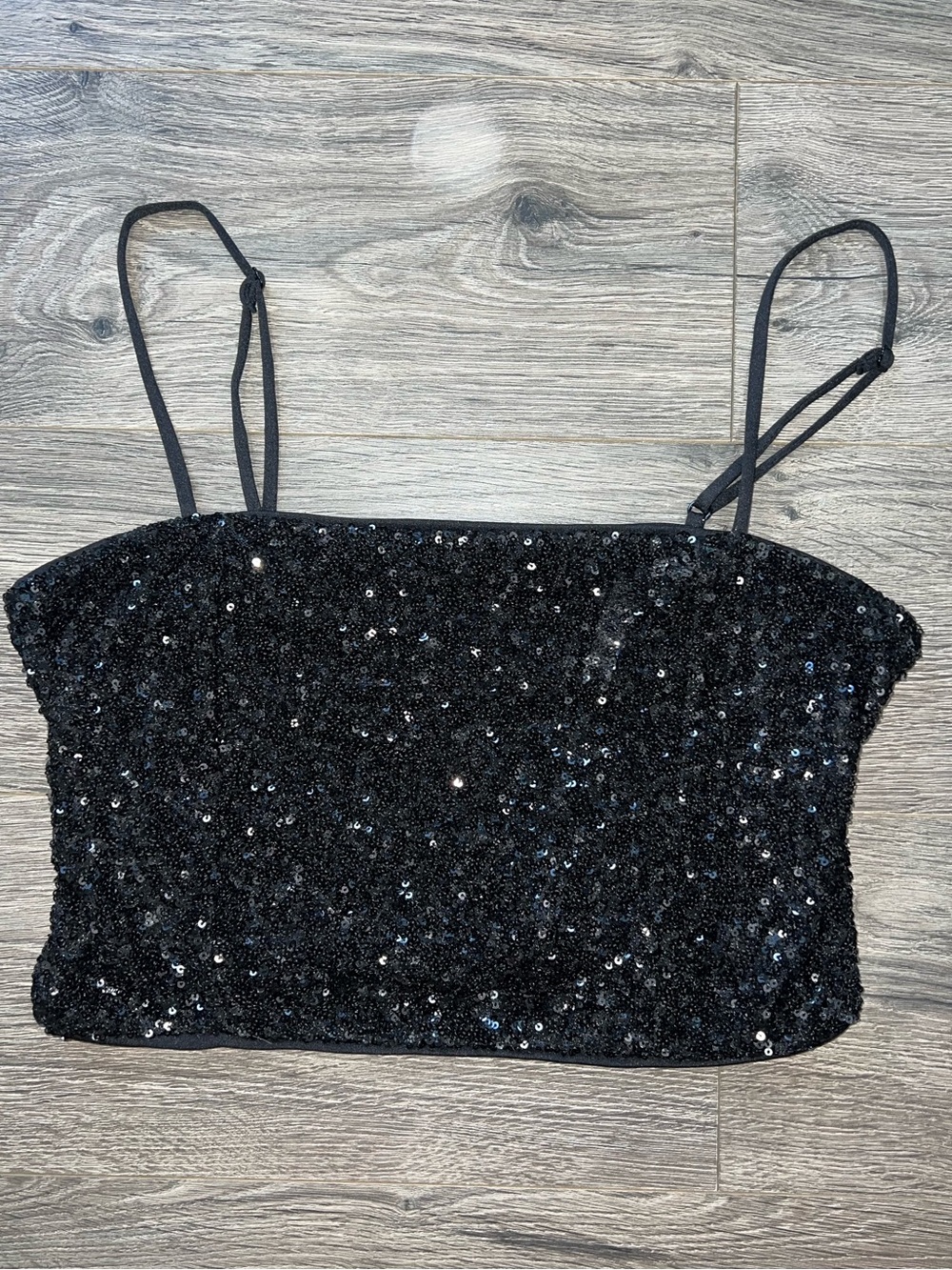 Express Black Sequin Spaghetti Strap Crop Top
